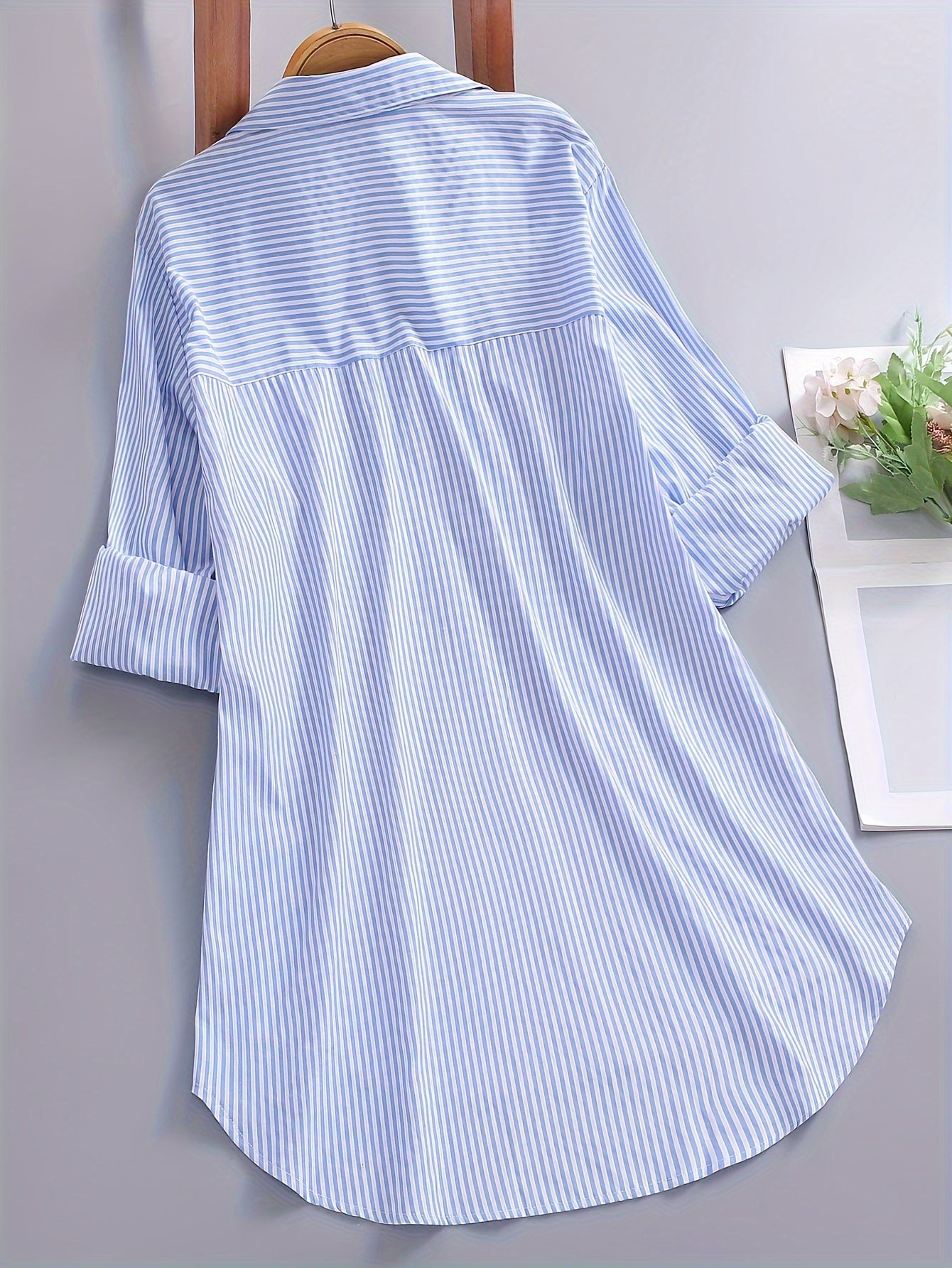 Damen Oversize Hemd mit Streifen – Lockeres Business & Freizeit Langarm-Bluse