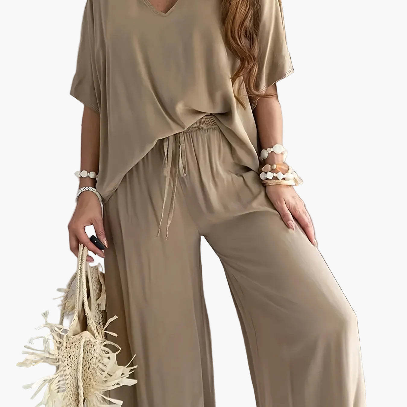 Damen Eleganter Einteiler Jumpsuit mit Weitem Bein und V-Ausschnitt – Modisch für Alltag und Freizeit