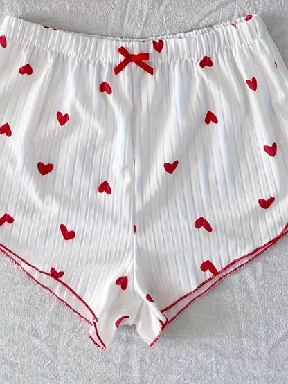 Damen Pyjama Set mit Herzchen-Muster und Schleifen – Zweiteiliger Schlafanzug, bequem & süß, ideal für Sommer