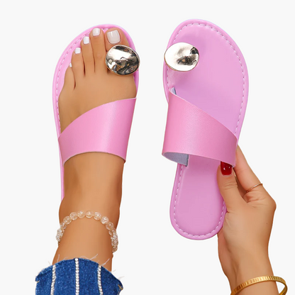 Damen Sandalen mit Zehenring und Metallic-Detail – Elegante Sommerschuhe für Freizeit & Urlaub