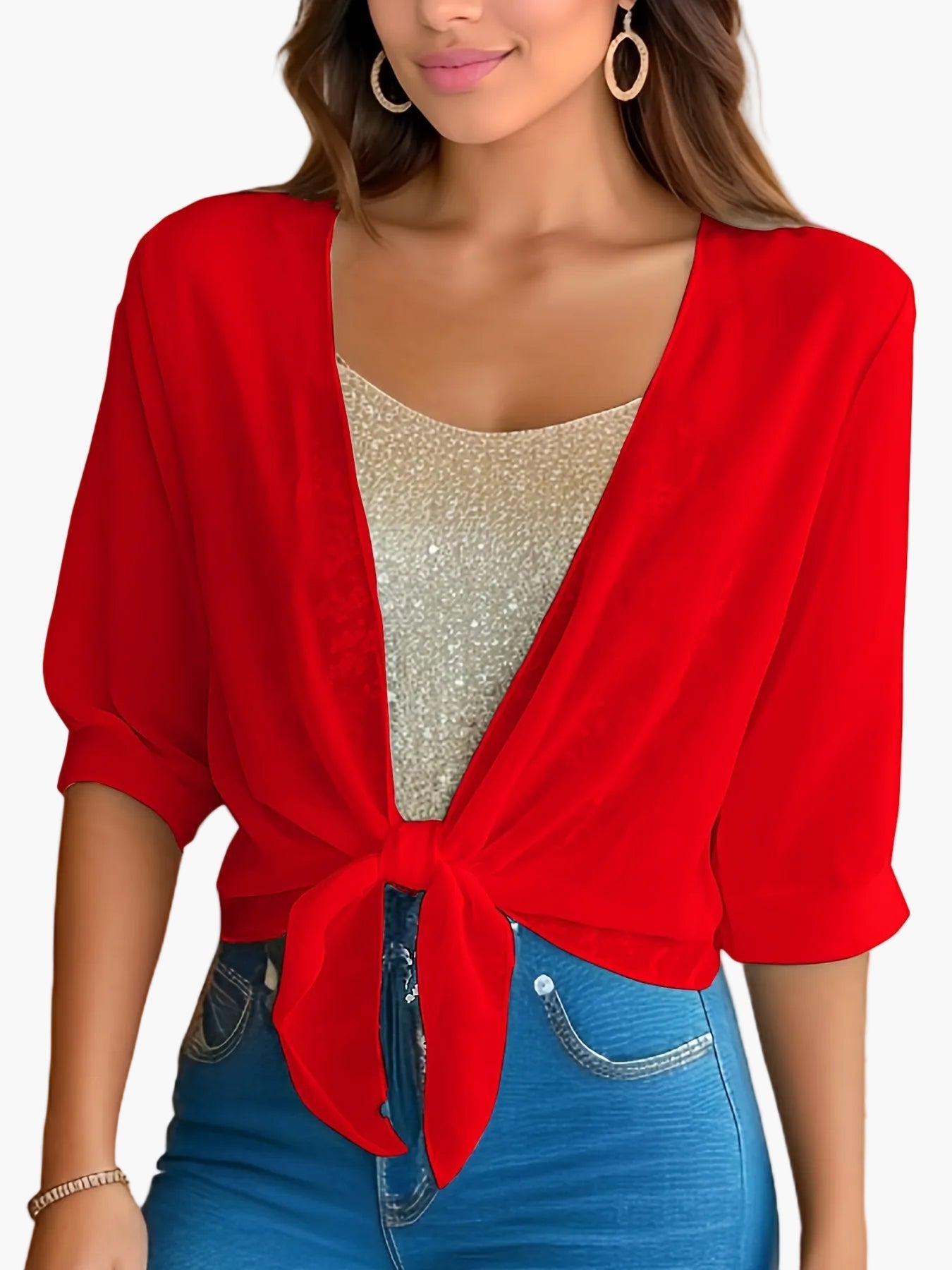 Damen Bluse mit Knoten-Design und Halbarm – Modisch, Luftig, Ideal für Alltag und Freizeit