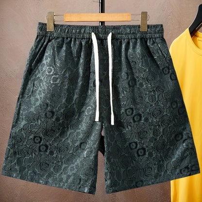 Herren Jacquard-Shorts mit Rosenmuster und modernem Relaxed Fit – Stilvolle Freizeithose für Alltag und Ausgehen