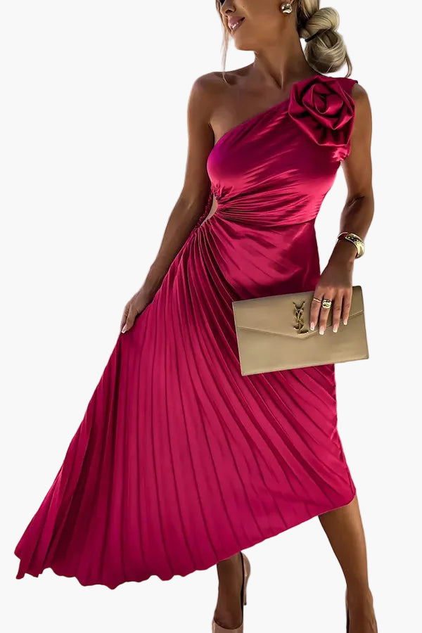 Damen Elegantes One-Shoulder Plissee-Kleid – Festliches Abendkleid für besondere Anlässe