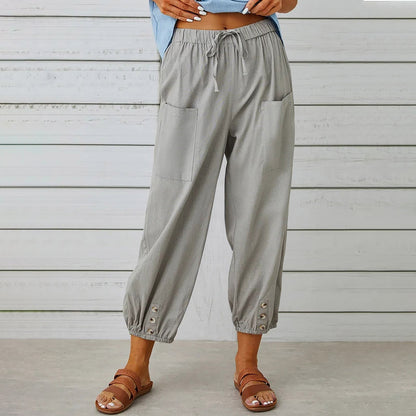Michelle – Damen Baumwollmischung – Veganes Leinenhose mit Kordelzug und Taschen