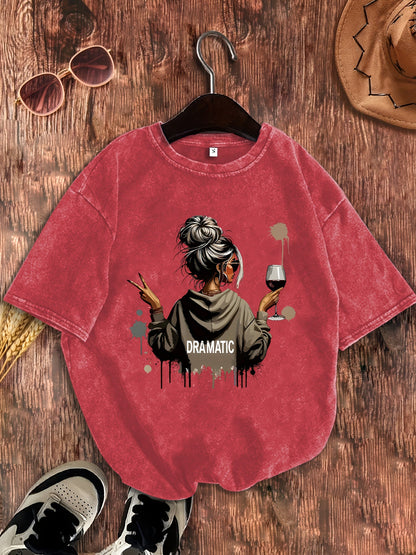 Damen Oversize T-Shirt mit Grafik – Dramatic Girl, lässiger Stil, ideal für Freizeit und Alltag