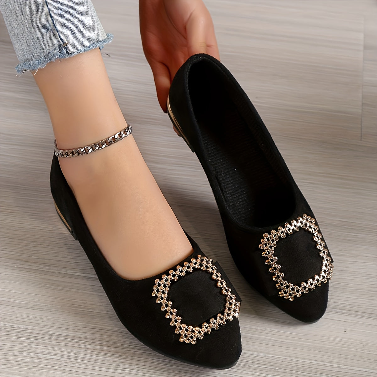 Damen Elegante Slip-On Ballerinas mit Glitzer-Schnalle – Ideal für Alltag & besondere Anlässe