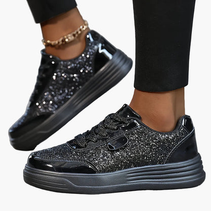Damen Glitzer Sneaker – Modische Freizeitschuhe mit Plateau und Glamour-Look