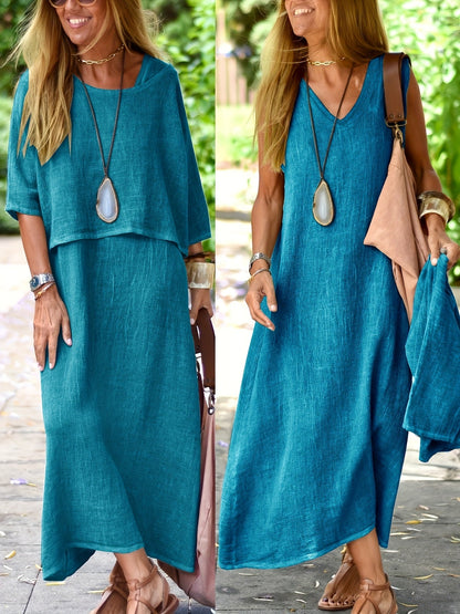 Damen Boho Maxikleid mit Oversize-Look und Halbarm – Lässiges Sommerkleid für Freizeit und Urlaub