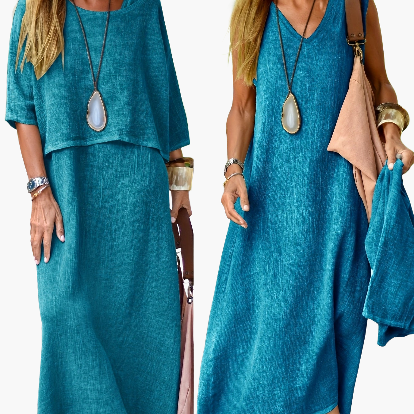 Damen Boho Maxikleid mit Oversize-Look und Halbarm – Lässiges Sommerkleid für Freizeit und Urlaub