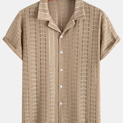 Herren Kurzarm Resorthemd mit Spitze – Eleganter Freizeitstil für Sommer und Urlaub