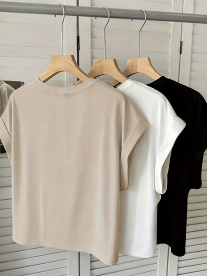 Damen Basic T-Shirt mit Umschlagärmeln – Casual Stil, Vielseitig kombinierbar