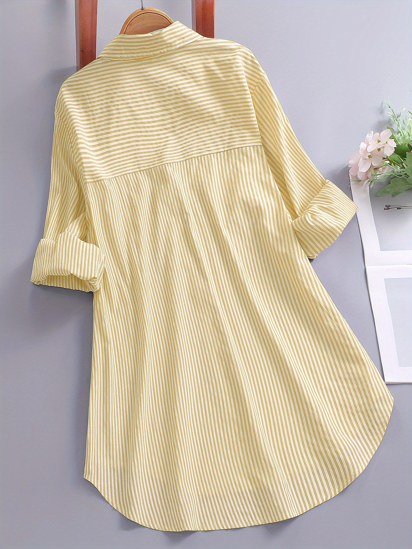 Damen Oversize Hemd mit Streifen – Lockeres Business & Freizeit Langarm-Bluse