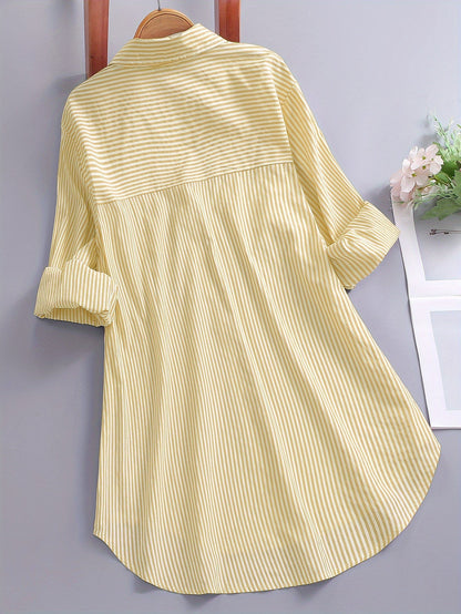 Damen Oversize Hemd mit Streifen – Lockeres Business & Freizeit Langarm-Bluse
