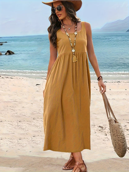 Damen Sommer-Midikleid Urlaub Stil ärmellos Fit & Flare