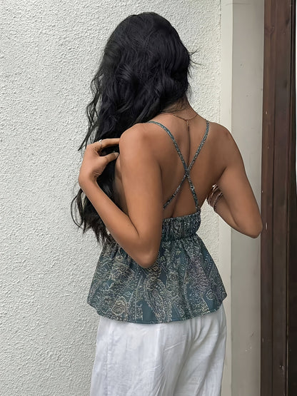 Damen Boho-Top mit tiefem V-Ausschnitt und Paisley-Muster – Modisches Sommer-Camisole