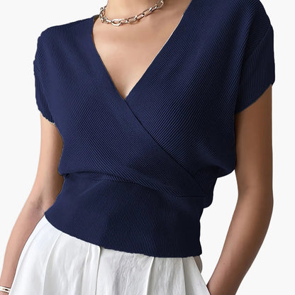 Damen Wickelshirt mit Kurzarm – Elegantes Freizeit-Top im modernen Design