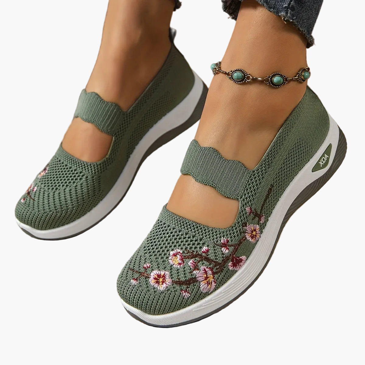 Damen Komfort-Sneaker mit Stickerei und Klettverschluss – Bequeme Freizeitschuhe für Alltag und Spaziergänge