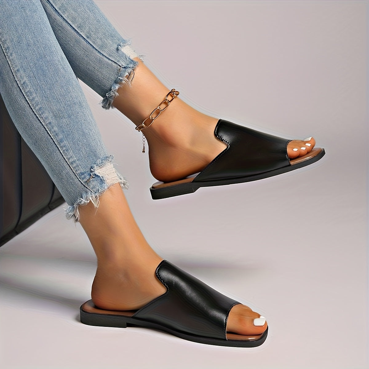 Damen Slip-On Sandalen mit eckiger Spitze – Moderner Look für Alltag und Freizeit