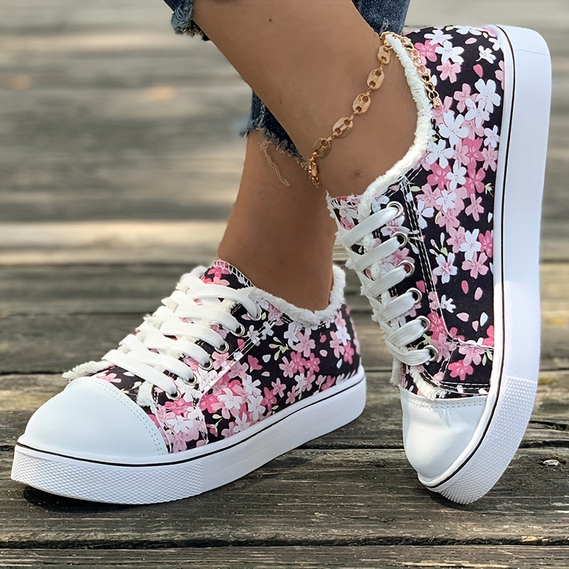 Damen Sneaker mit Blumenmuster – Modische Freizeitschuhe für Alltag und Freizeit