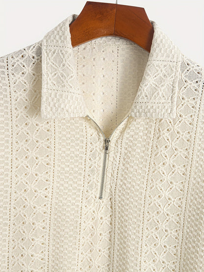 Herren Strickpolo mit Reißverschluss und modernem Strukturmuster – Eleganter Freizeitstil