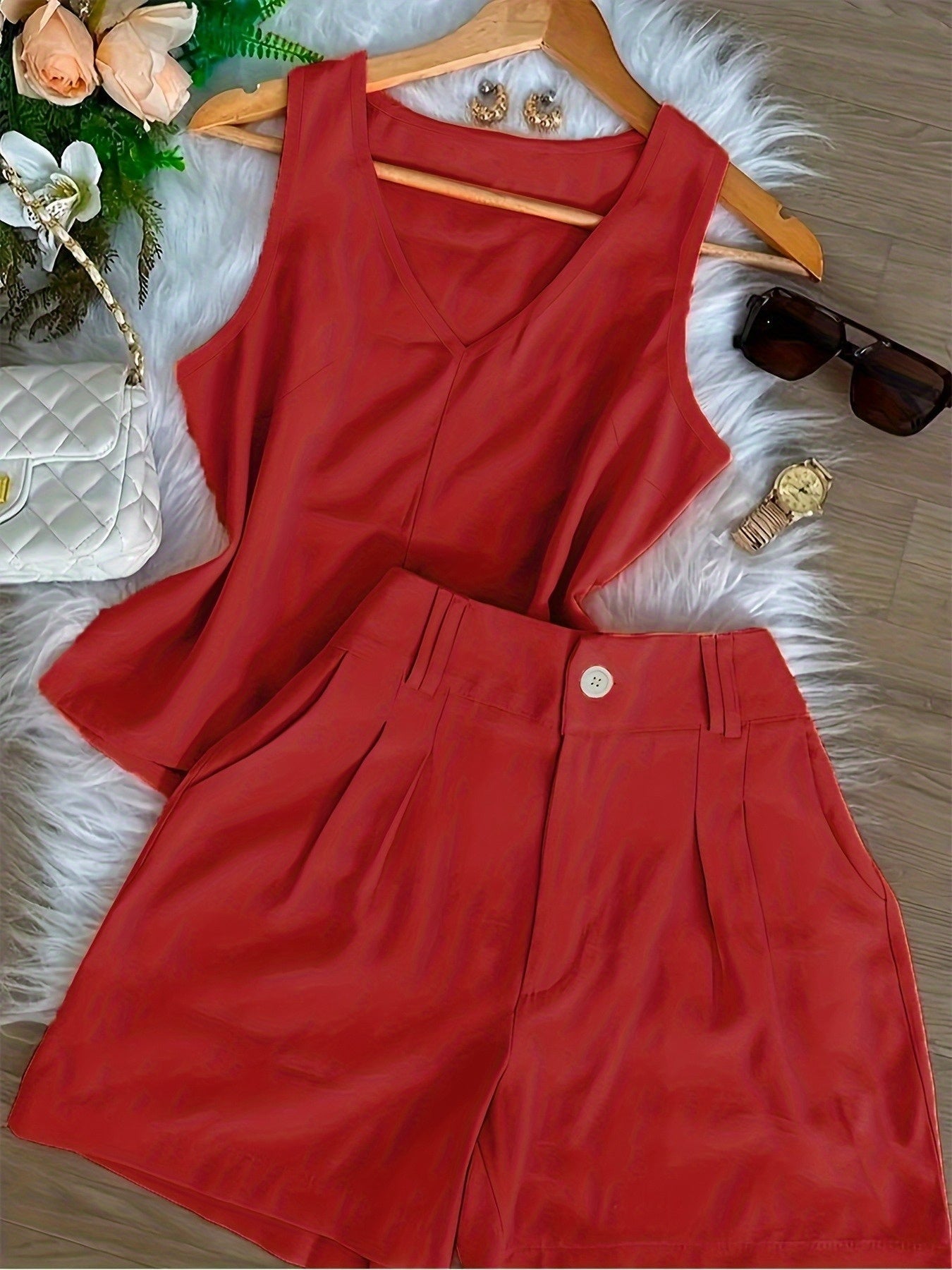 Damen Sommer Set – Elegantes ärmelloses Top und High-Waist Shorts, Casual Chic für Alltag & Urlaub
