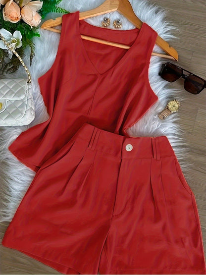 Damen Sommer Set – Elegantes ärmelloses Top und High-Waist Shorts, Casual Chic für Alltag & Urlaub