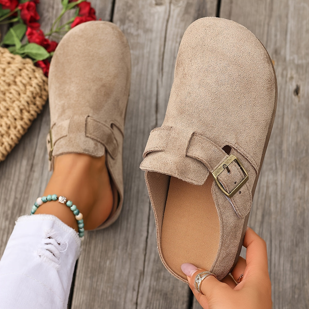Damen Clogs Slipper mit Schnalle – Bequeme Casual Hausschuhe für Alltag und Freizeit