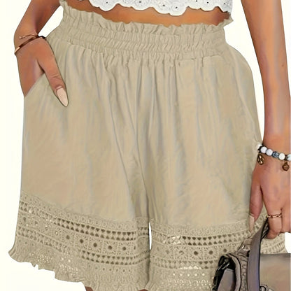 Damen Sommer-Shorts mit Häkelspitze, lockerer Schnitt, ideal für Urlaub und Freizeit