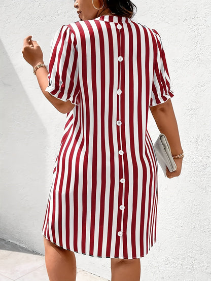 Damen Streifen-Shirtkleid mit V-Ausschnitt für Alltag und Büro, elegant und bequem