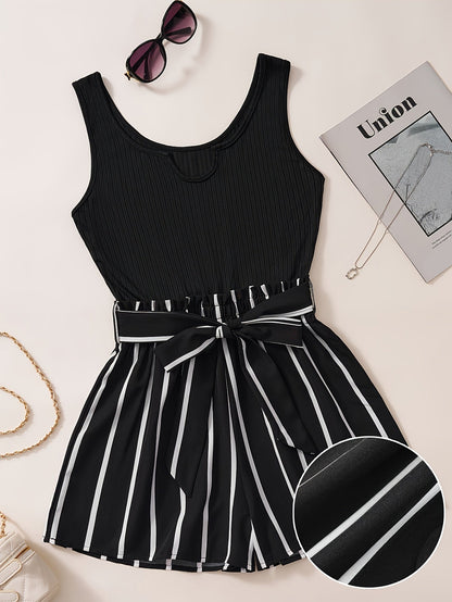 Damen Jumpsuit Elegant Gestreift mit Taillengürtel – Perfekt für Frühling & Sommer