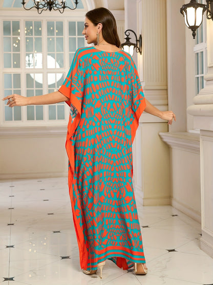 Damen Boho Maxikleid mit Kaftan-Schnitt und V-Ausschnitt – Elegantes Freizeitkleid für Sommer und Urlaub