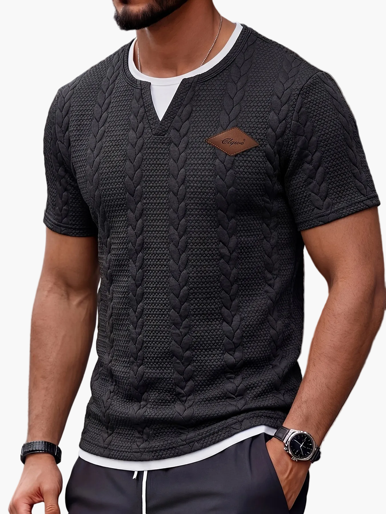 Herren Strick-T-Shirt mit Zopfmuster – Modisches Freizeitshirt für Alltag und Wochenende