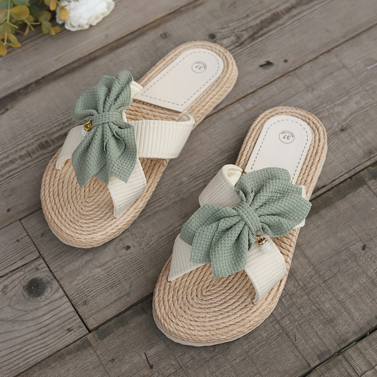 Damen Sommer Pantoletten mit Schleife – Bequeme Vintage Sandalen für Alltag und Freizeit