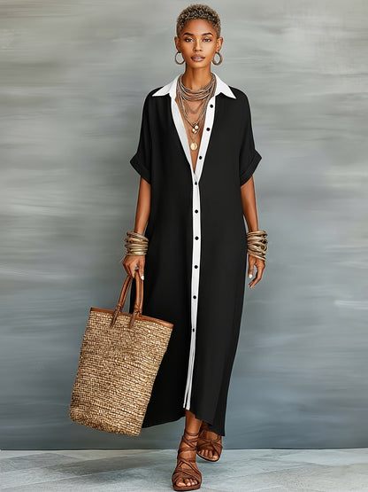 Damen Maxikleid Hemdblusen-Stil Elegant Lässig für Strand und Alltag