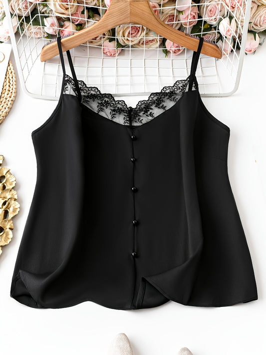 Damen Spitzen-Top mit Knopfleiste und Spaghettiträgern – Elegantes Camisole für Alltag und besondere Anlässe
