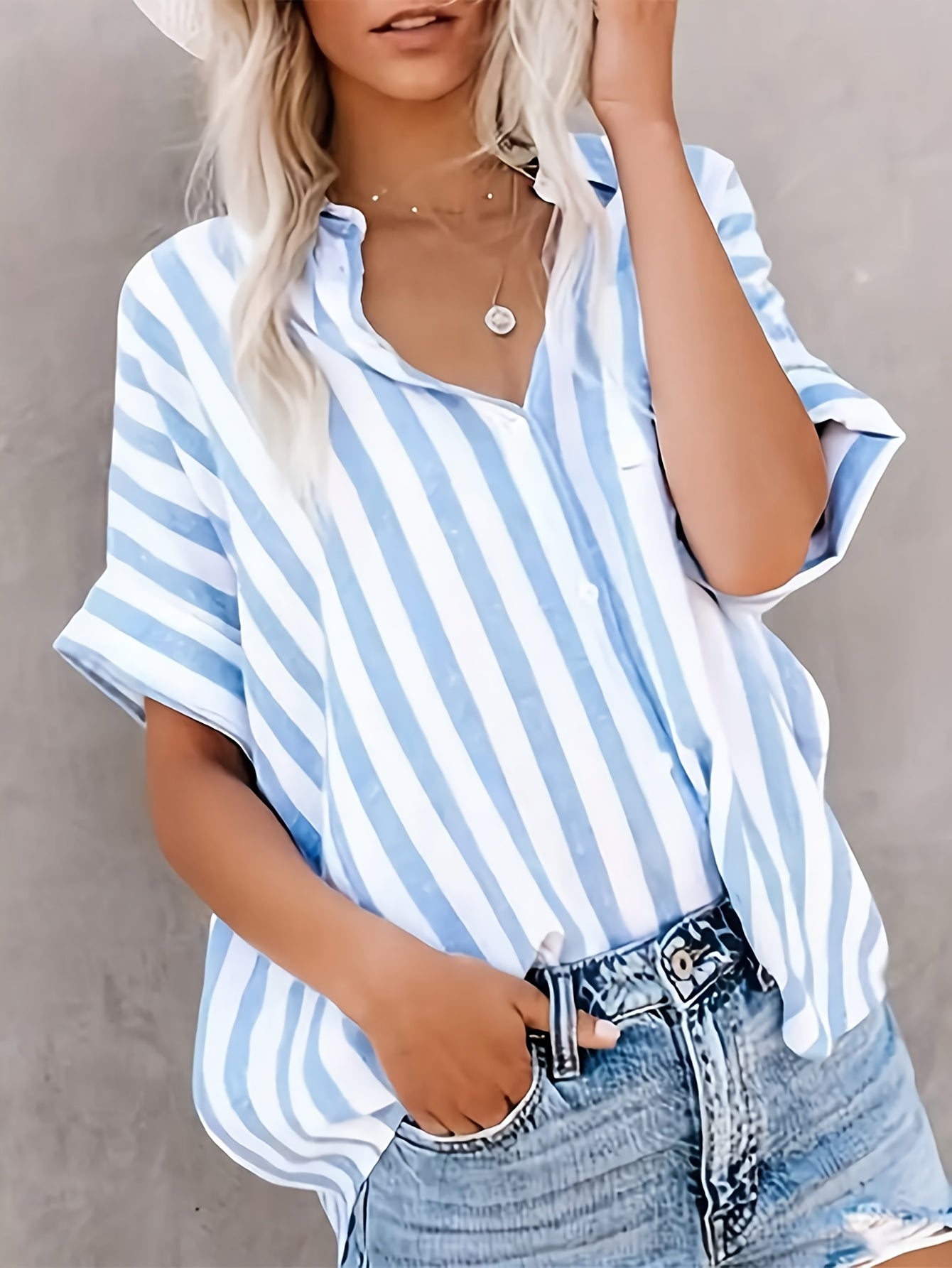 Damen Sommer Streifenbluse im lässigen Boyfriend-Stil – Elegantes Freizeit Hemd