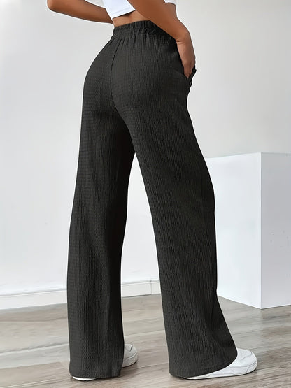 Damen Freizeithose mit weitem Bein und Knopfdetails – Stilvolle Loungehose für Alltag und Freizeit