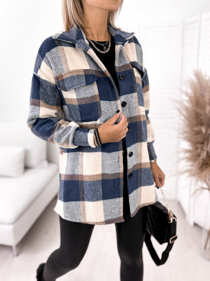 Kate – Langarm Veganer Wolljacke mit Karomuster