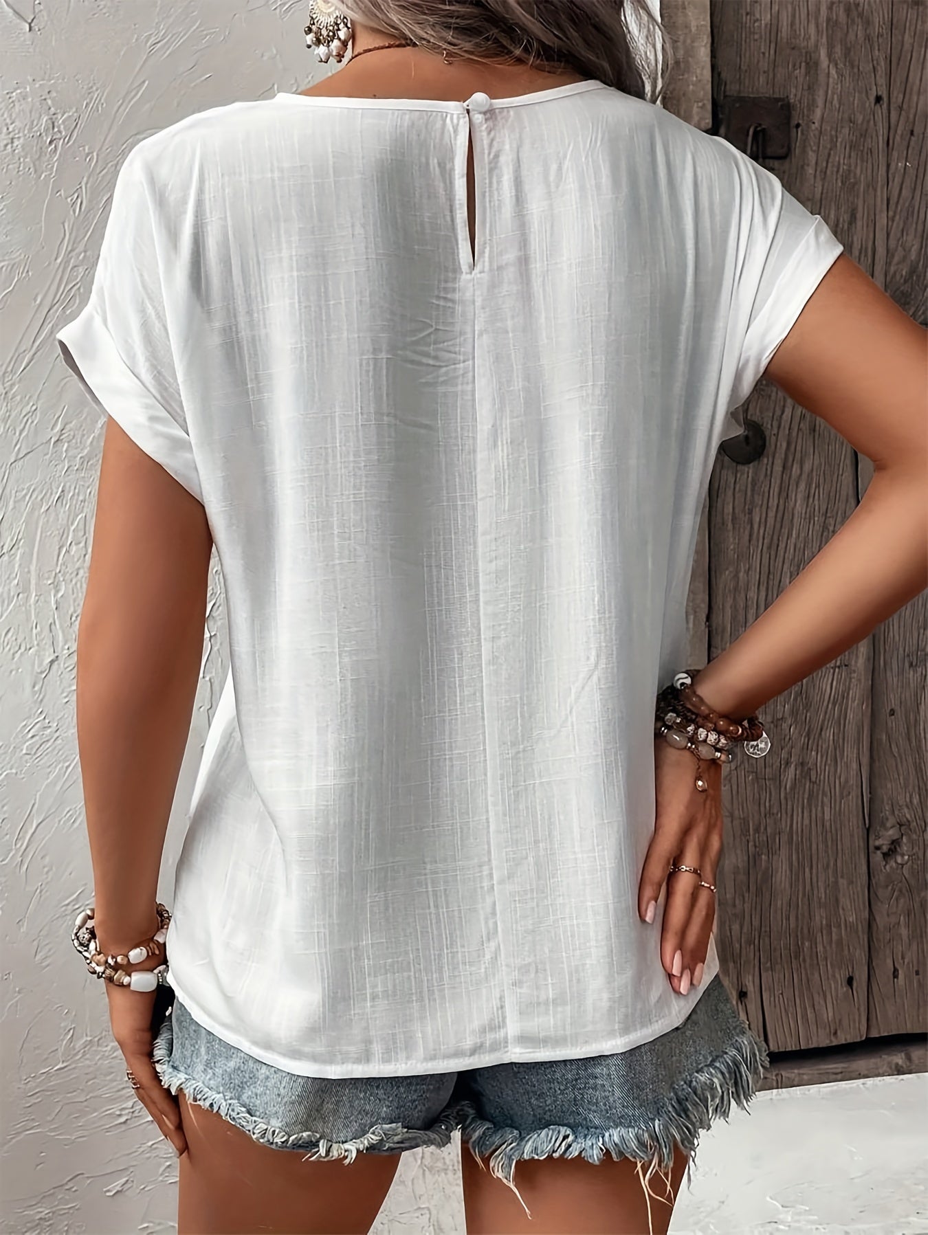 Damen Sommer Bluse mit Spitze und kurzen Ärmeln – Elegante Freizeitmode für Alltag & Urlaub