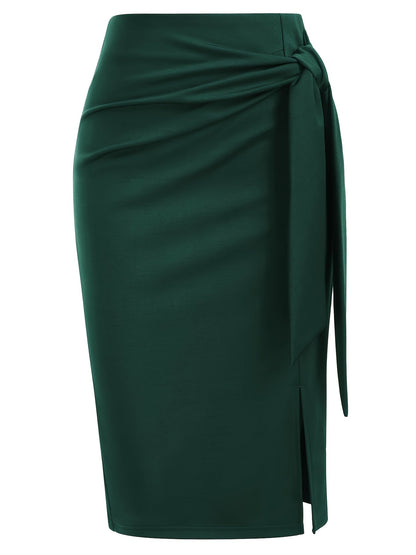 Damen Eleganter Bleistiftrock mit Schleife und Schlitz – Perfekt für Büro & besondere Anlässe