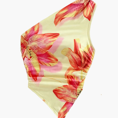 Damen Ein-Schulter Body mit Blumenmuster – Eleganter Sommer-Style für Alltag & Urlaub