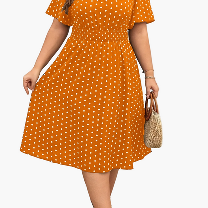 Damen Polka Dot Midikleid Elegant Freizeit Ausgeh-Outfit