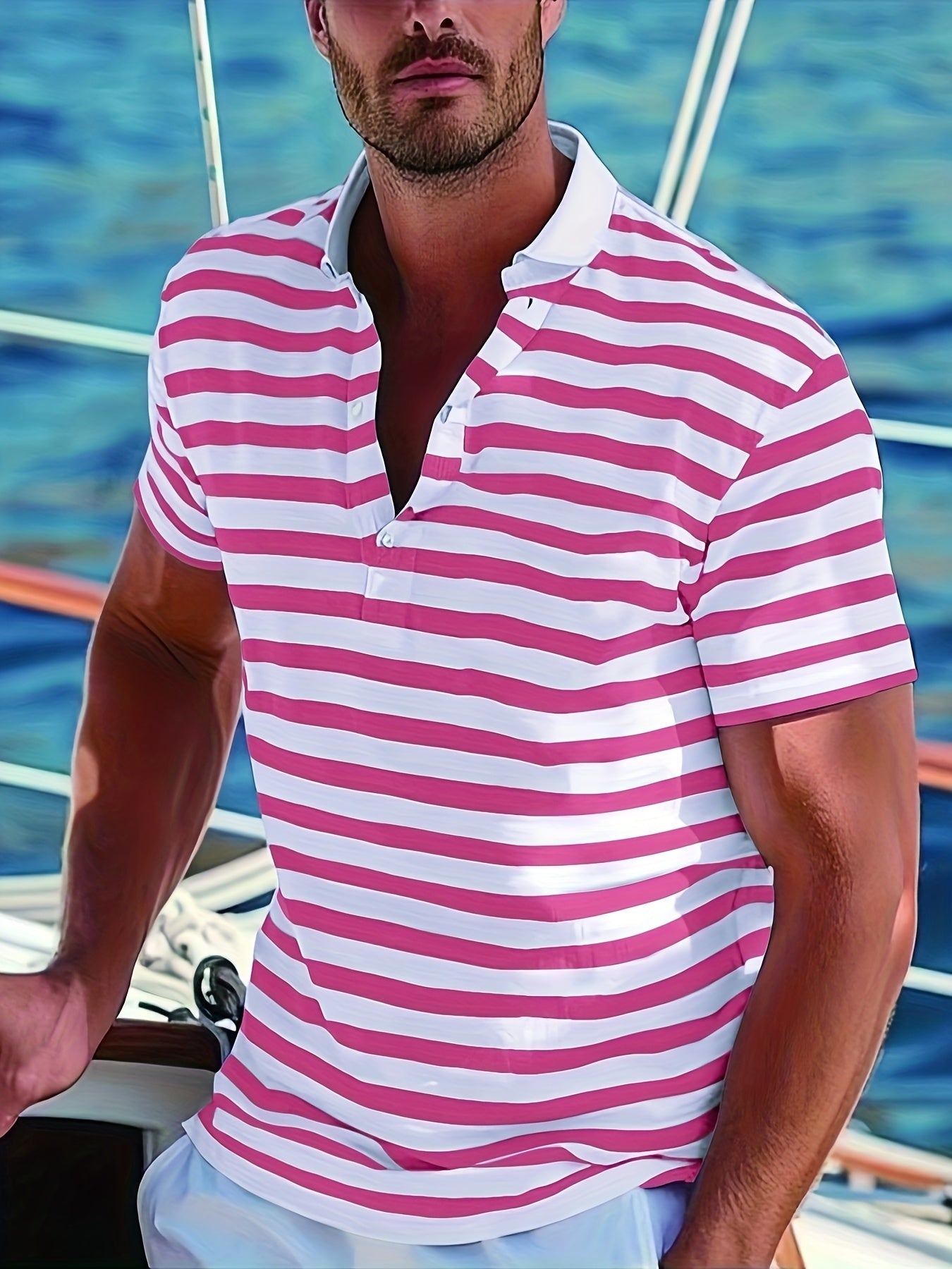 Herren Poloshirt im maritimen Streifen-Look – Perfekt für Freizeit & Segelausflüge