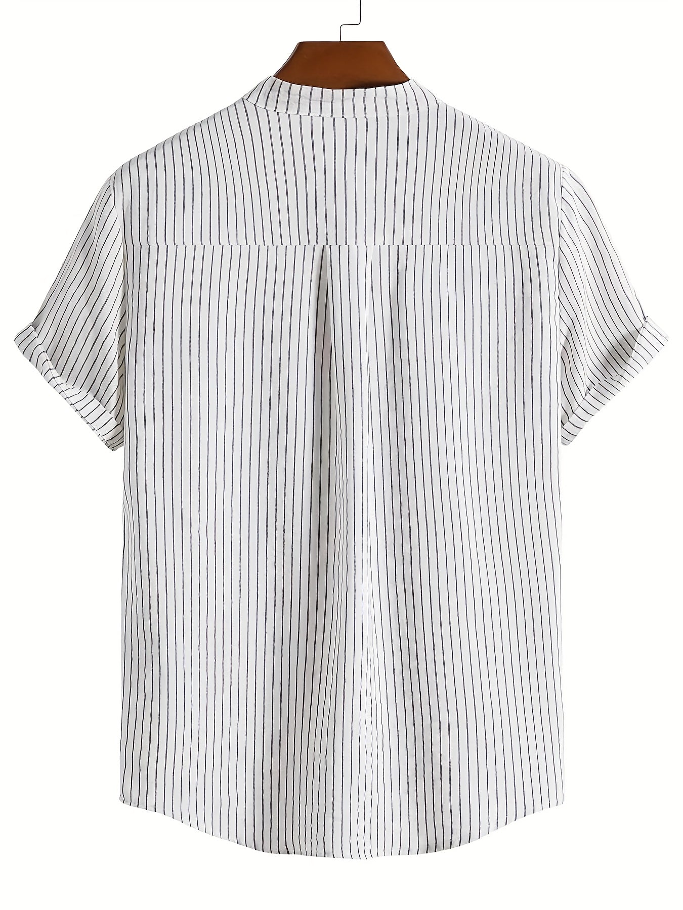 Herren Kurzarm Stehkragen Hemd mit Streifen – Modernes Casual Design für Alltag und Freizeit