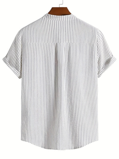 Herren Kurzarm Stehkragen Hemd mit Streifen – Modernes Casual Design für Alltag und Freizeit
