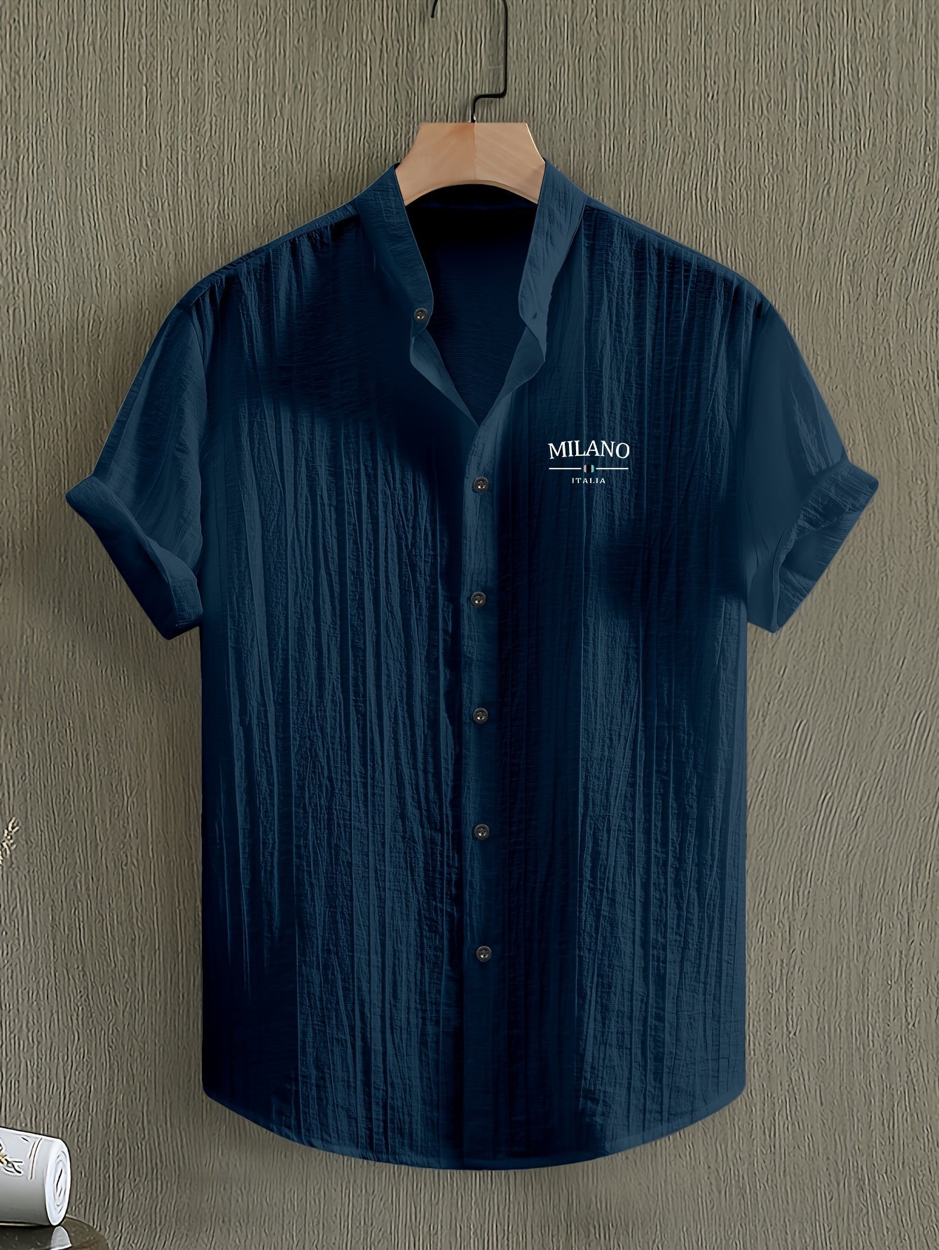 Herren Freizeit Hemd mit Stehkragen und Milano Print – Modernes Sommerhemd für Alltag & Urlaub