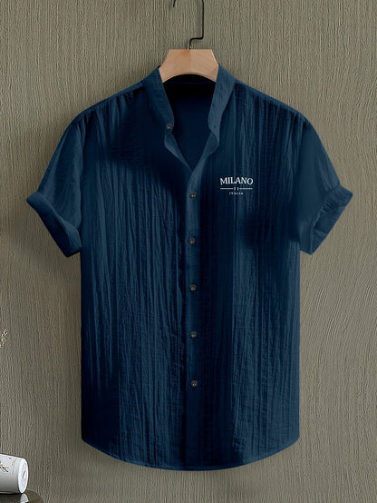 Herren Freizeit Hemd mit Stehkragen und Milano Print – Modernes Sommerhemd für Alltag & Urlaub