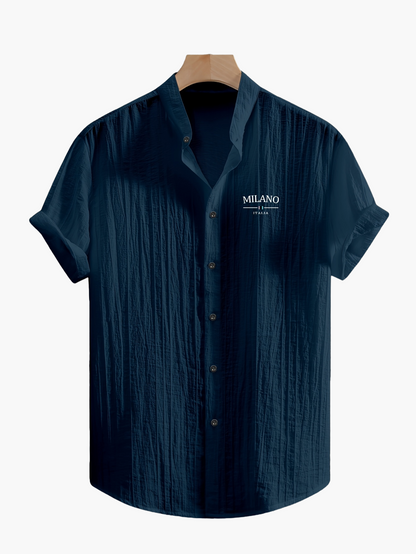 Herren Freizeit Hemd mit Stehkragen und Milano Print – Modernes Sommerhemd für Alltag & Urlaub