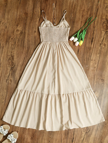 Damen Maxikleid Polka-Dot mit Rüschenrock und Spaghettiträgern – Vintage-inspiriertes Sommerkleid für besondere Anlässe