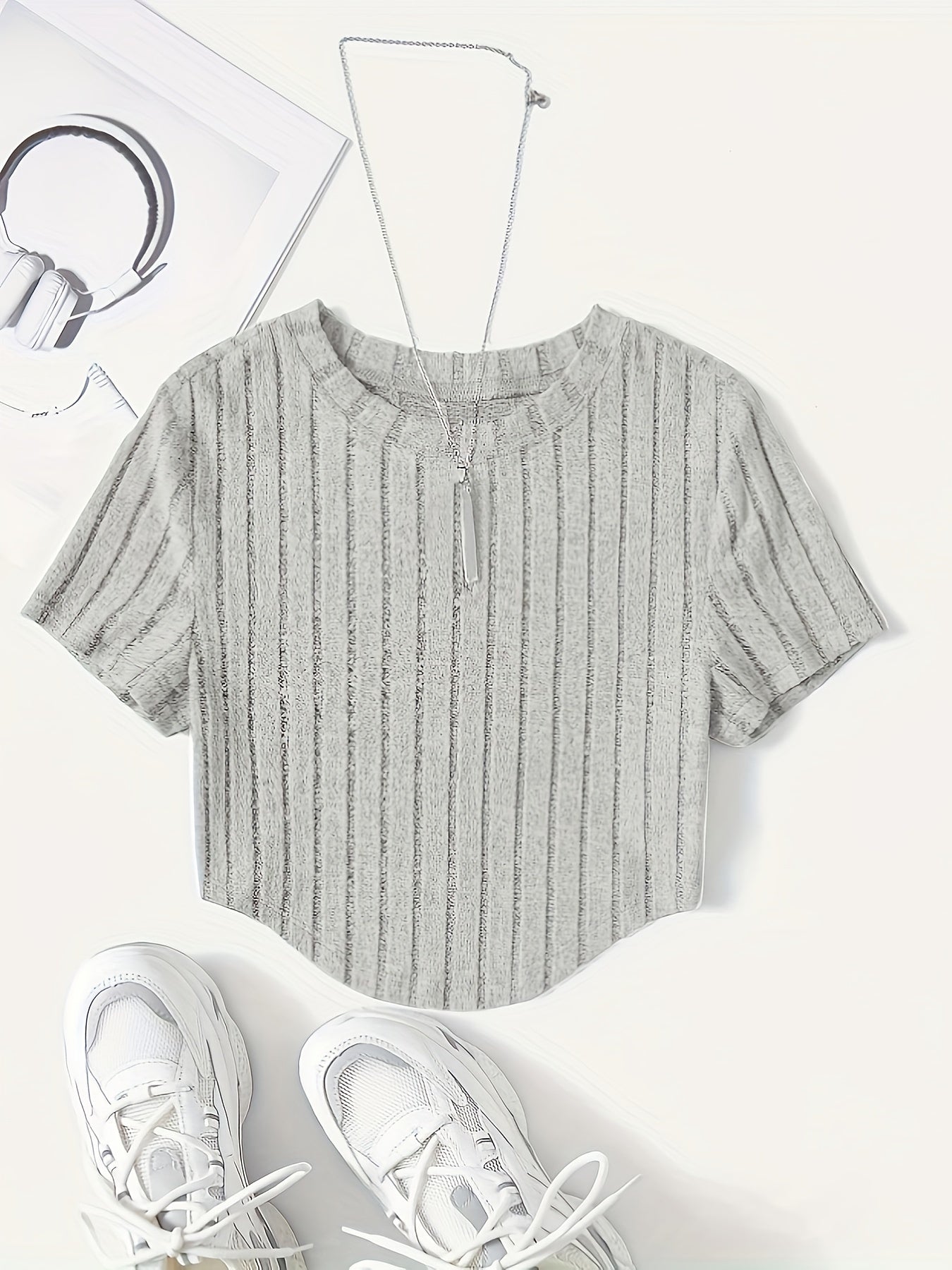 Damen Kurzarm Rippstrick Crop Top – Modisches Freizeitshirt für den Sommer
